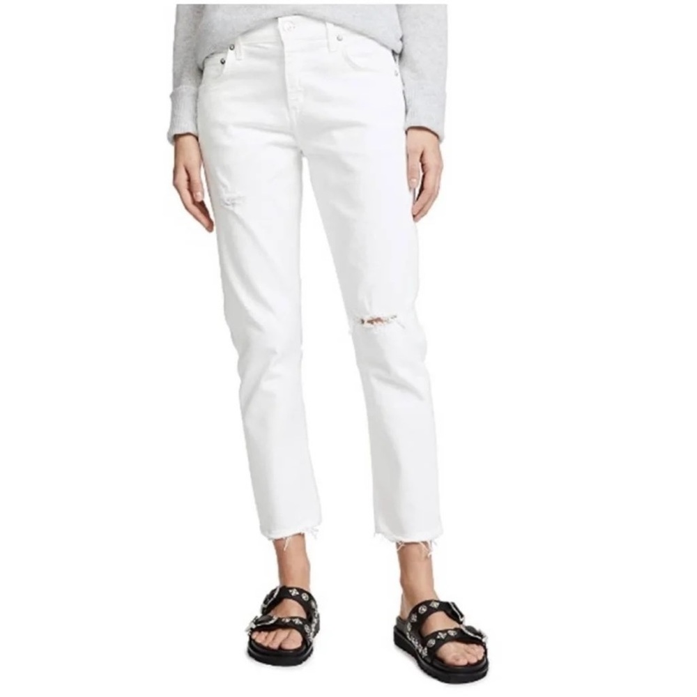 AGOLDE Isabel Slim Straight Ankle Jeans Distressed White Prism Size 26